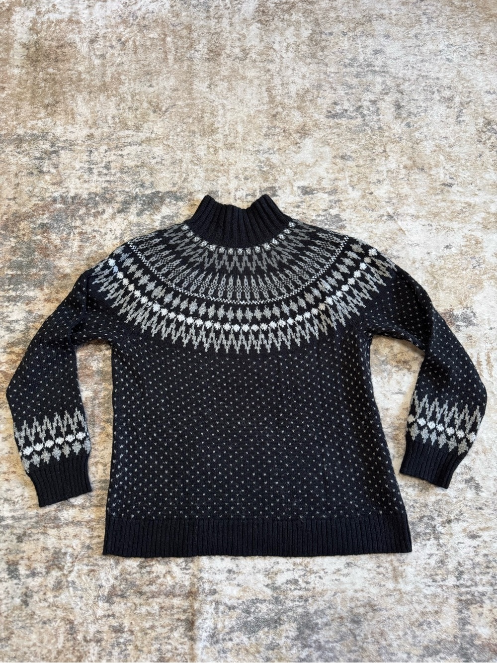 Eddie Bauer Fair Isle Mohair Wool Blend Mock Neck SkiSweater Fisherman Cabincore